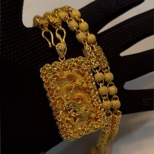 Exquisite Gold 24K Asian Gold Plated Dragon Pendant Necklace 24 Inch